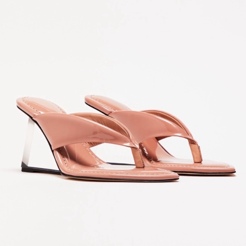 Good American dusty pink clear block heel Thong Wedge Sandal Size 8 New